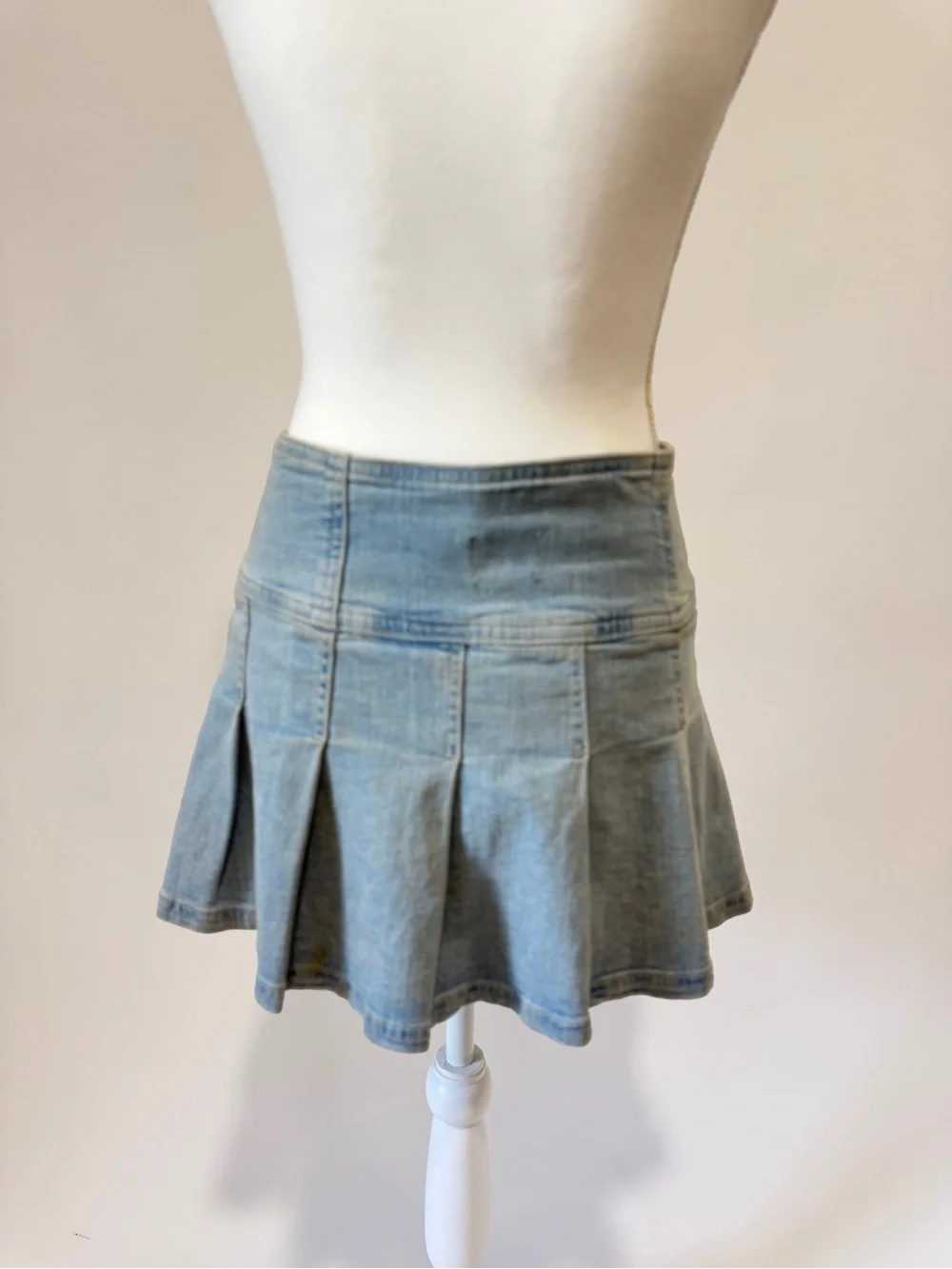 BDG Faded Blue Pleated Denim Skater Skirt